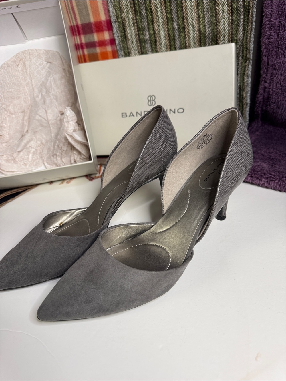 Bandolino Gray Suede Pointed D'Orsay Heels